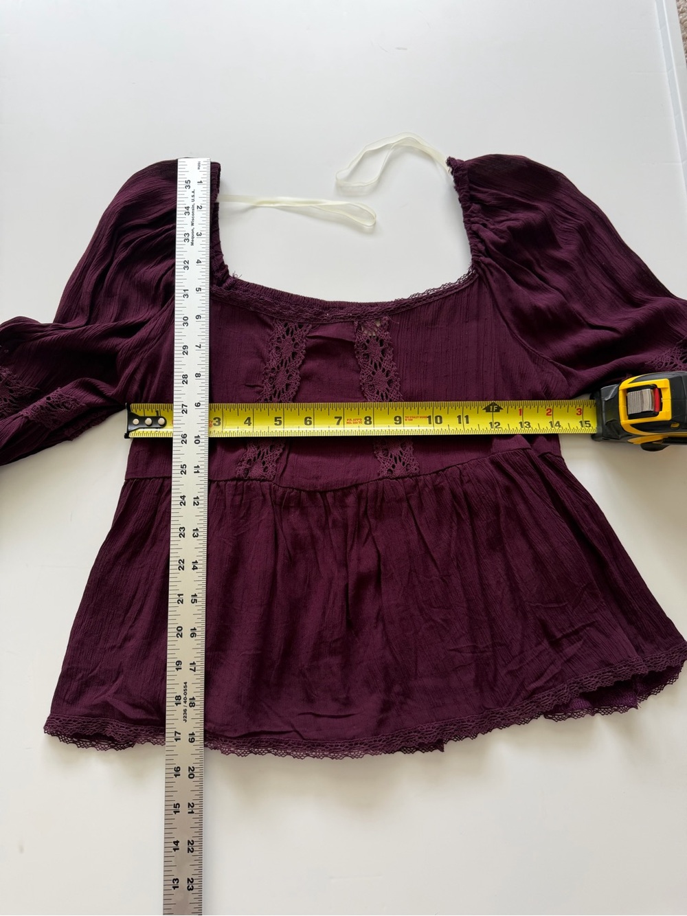 Altar'd State Plum Lace-Trim Peasant Blouse Size M Boho Chic Festival Romantic - Picture 11 of 11